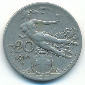 Италия, 20 чентезимо (1910 г.)