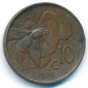 Италия, 10 чентезимо (1920 г.)