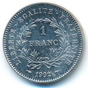 France, 1 franc, 1992
