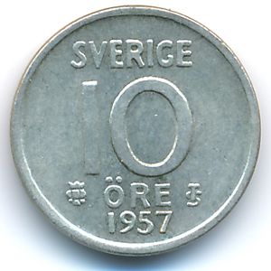 Sweden, 10 ore, 1957