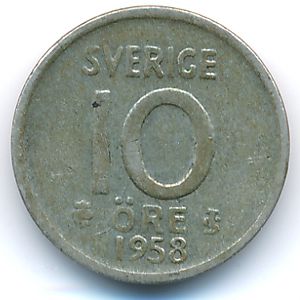 Sweden, 10 ore, 1958
