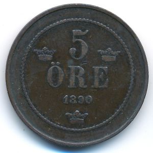 Sweden, 5 ore, 1890