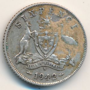 Австралия, 6 пенсов (1942 г.)