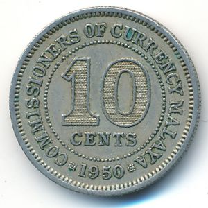 Malaya, 10 cents, 1950