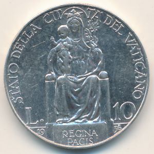 Vatican City, 10 lire, 1929–1937