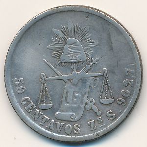 Mexico, 50 centavos, 1870–1887