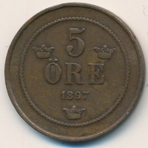 Sweden, 5 ore, 1897