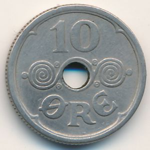 Denmark, 10 ore, 1924