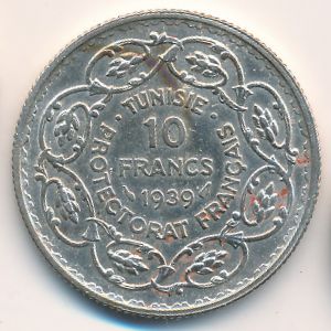 Тунис, 10 франков (1939 г.)