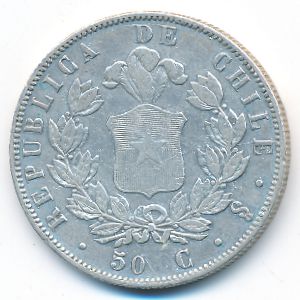 Chile, 50 centavos, 1853