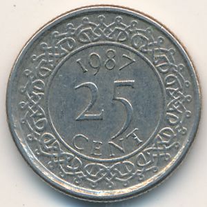 Суринам, 25 центов (1987 г.)