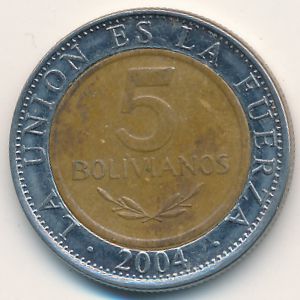 Боливия, 5 боливиано (2004 г.)