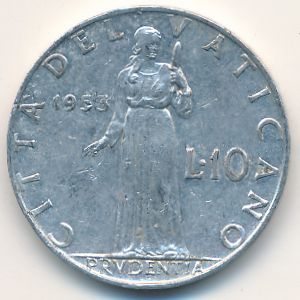 Ватикан, 10 лир (1953 г.)