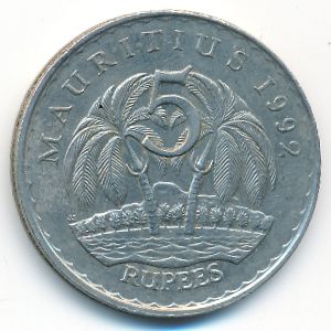 Mauritius, 5 rupees, 1992