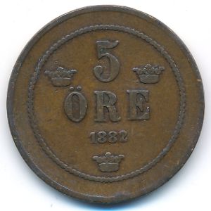 Sweden, 5 ore, 1882