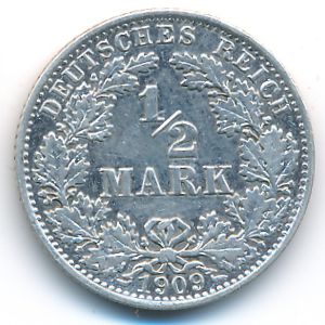 Германия, 1/2 марки (1909 г.)
