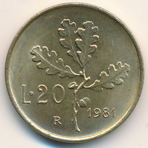 Италия, 20 лир (1981 г.)