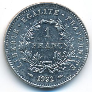 France, 1 franc, 1992