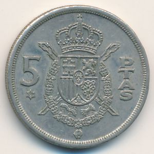 Spain, 5 pesetas, 1975