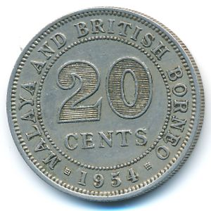 Малайя и Британское Борнео, 20 центов (1954 г.)