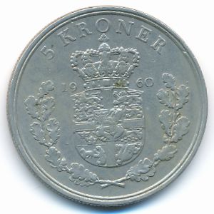 Denmark, 5 kroner, 1960