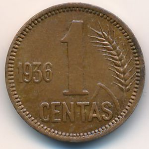 Литва, 1 цент (1936 г.)