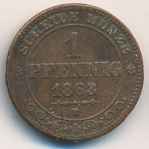 Саксония, 1 пфенниг (1863 г.)
