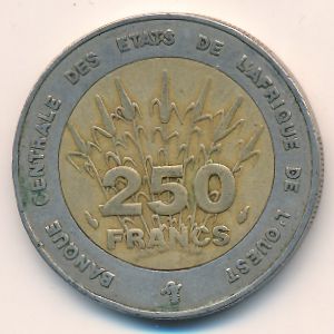 Западная Африка, 250 франков (1992 г.)