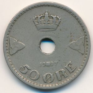 Норвегия, 50 эре (1927 г.)