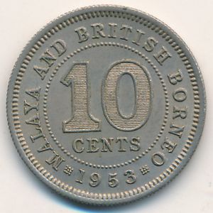 Malaya and British Borneo, 10 cents, 1953