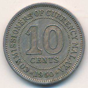Malaya, 10 cents, 1950