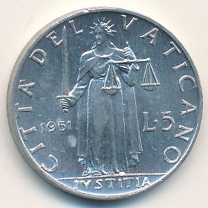 Ватикан, 5 лир (1951 г.)