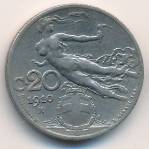 Италия, 20 чентезимо (1910 г.)