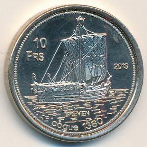 Остров Тромлен., 10 франков (2013 г.)