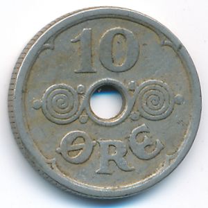 Denmark, 10 ore, 1925