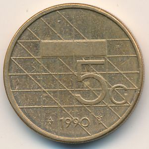 Netherlands, 5 gulden, 1990