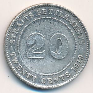 Стрейтс-Сетлментс, 20 центов (1919 г.)