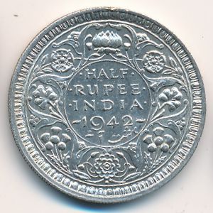 Британская Индия, 1/2 рупии (1942 г.)