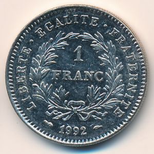 France, 1 franc, 1992