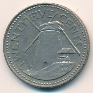 Barbados, 25 cents, 1987