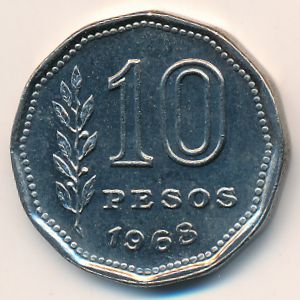 Аргентина, 10 песо (1968 г.)