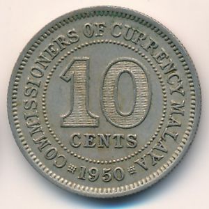 Malaya, 10 cents, 1950
