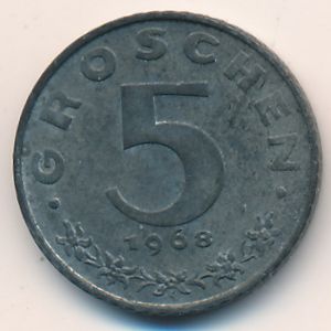 Austria, 5 groschen, 1968