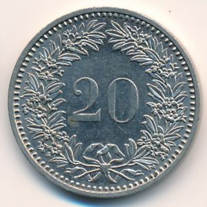 Швейцария, 20 раппенов (1985 г.)