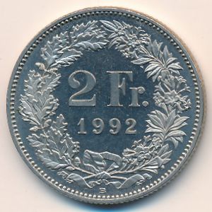 Switzerland, 2 francs, 1992