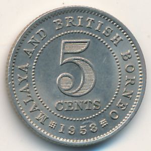 Малайя и Британское Борнео, 5 центов (1958 г.)