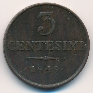 Lombardy-Venetia, 3 centesimi, 1849–1852