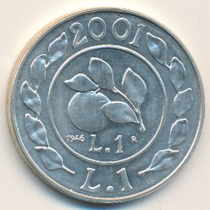 Италия, 1 лира (2001 г.)