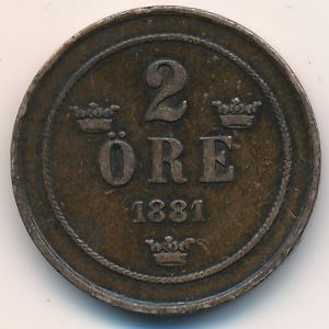 Sweden, 2 ore, 1881