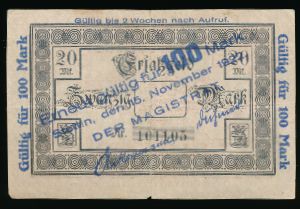 Щецин., 100 марок (1922 г.)